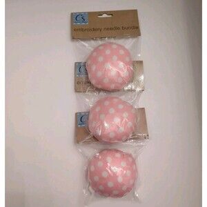(3) NEW Embroidery Needle Pin Cushion Wristband Pink Polka Dots DIY Mushies